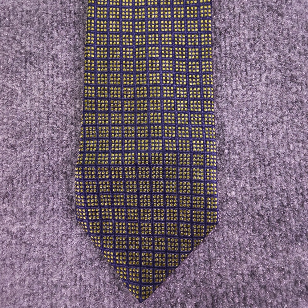 Brooks Basics Tie Mens Green Navy Geometric Pure Silk Necktie Made USA‎